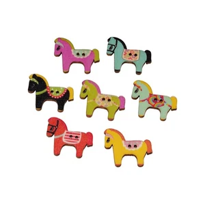 30pcs Colorful Horse Wood Buttons for Crafts Sewing Scrapbooking DIY 29x25mm - Picture 1 of 6