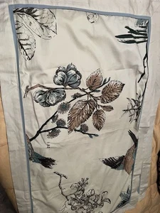 Madison Park King Pillow Shams Birds/Florals Blue Trim 100% Cotton Face Calming - Picture 1 of 10
