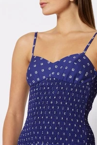 Scanlan Theodore Bandana Shirred Cotton Mini Dress Blue Size 8 US 4 - Picture 1 of 8