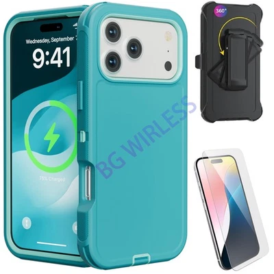 Teal  For iPhone 17 Pro Max SHockproof Rugged Defender COVER Case +Belt Clip  - Image 1 of 4