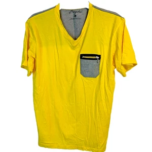 Bespoke Moda Shirt Size L Yellow V-Neck Contrasting Pocket 100% Peruvian Cotton - Picture 1 of 8
