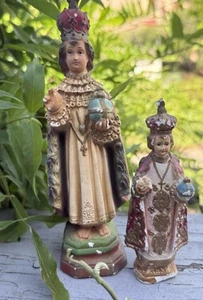PAIR 2 1950's INFANT CHILD OF PRAGUE Chalkware Statues 8" & 5" - Picture 1 of 20