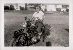 Shirley on Ariel Motorcycle - Woman on Cycle - Found Photo Vintage - Picture 1 of 2