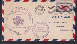 1938 National Air Mail Week copertina cachet Hopedale Massachusetts primo volo - Foto 1 di 2