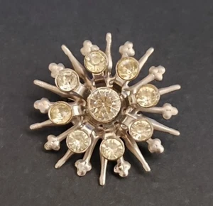 Spilla vintage Atomic Starburst fiocco di neve spilla tono argento cristallo strass - Foto 1 di 1