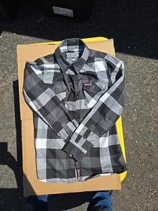 Dixxon Flannel Shirt Womens Size S Black Gray Plaid Finish Line Button Up - Picture 1 of 3