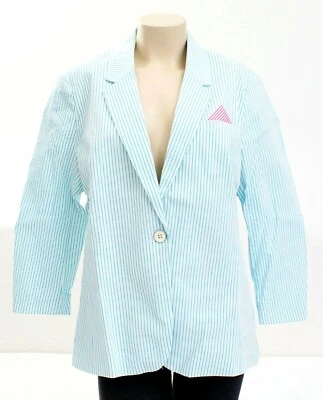 Chaqueta Blazer Rafaella Weekend Azul y Blanco Rayas Manga 3/4 Para Mujer Nueva Con Etiquetas Foto 1 de 4
