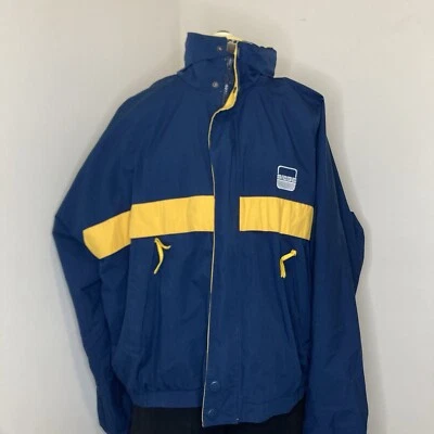 1990s Dunbrooke Mens XL Jacket Coat Navy Blue Yellow Hooded Zip Up Winter* - Image 1 of 4