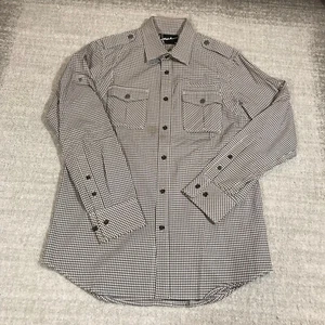 Howe Shirt Mens Medium Button Up Pocket Beige White Pocket Western Casual - Picture 1 of 10