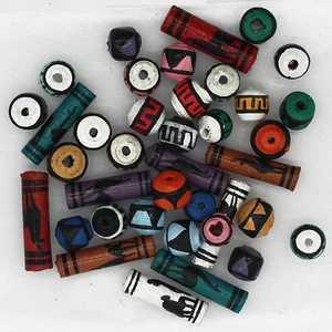 Peruvian Bead Mix Hand Painted Colorful Clay 19 prs (38 cuentas) 6mm-14mm - Imagen 1 de 2