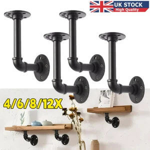 4-12X Heavy Duty Rustic Iron Pipe Shelf Brackets Industrial Wall Mounted Shelves - Picture 1 of 11
