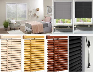 PVC Venetian Blinds Wood Grain effect Window Blind Trimable Easy Fit Home Office - Picture 1 of 52