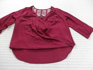 Heart Soul Womens Shirt 1X Red Deep V Neck Long Sleeve Webb Back High Low Blouse - Picture 1 of 11