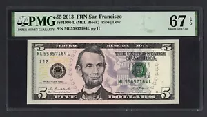 United States-Federal Reserve 5 Dollars 2013 Fr#1996-L (MLL Block) UNC Grade 67 - Picture 1 of 2