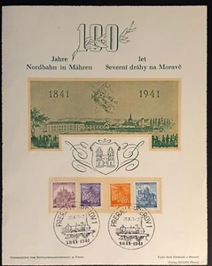 Germany Bohemia Moravia WWII Occupation Stamps 1941 Train Centenary Sheet (G) - Picture 1 of 3