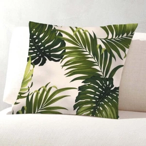 FUNDA DE ALMOHADA DE TELA DE CORTEZA DE ALGODÓN TROPICAL HAWAIANO DE 20" ~ Oasis-Marfil de palma - Imagen 1 de 1