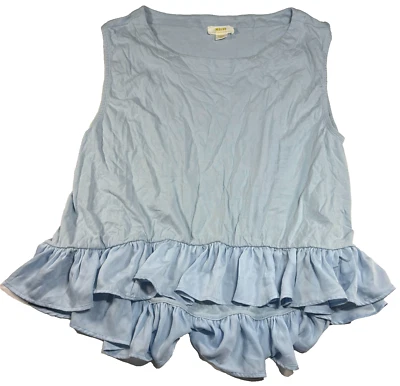 Maeve Anthropologie Babydoll Top Baby Blue Ruffle Sleeveless Chic Tank Shirt LG - Image 1 of 4