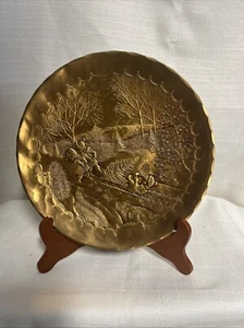 Wendell Natale Solid Bronze Annual Christmas Plate 1980 Kids Sleigh Tree 8" LE - Picture 1 of 7