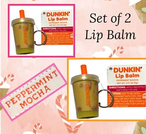 Lot Of 2 Dunkin Donuts Flavored Lip Balm Peppermint Mocha Key Chain Iced Coffee - Picture 1 of 2