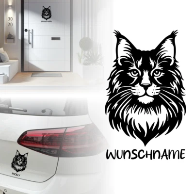 UNIDAMO Aufkleber | Maine Coon Katze | Personalisiert | Auto | Möbel | Tür | Sticker 721