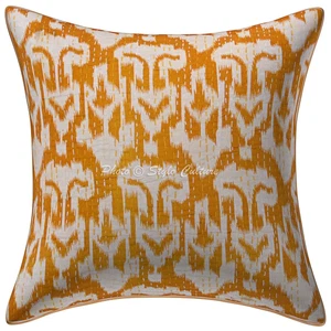 Boho Hippie Yoga Pillow Case Cushion Cover Yellow Kantha Ikat Ethnic Meditation - Picture 1 of 5