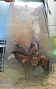OK LIGHTING 24" TOUCH LAMP REPLACEMENT GLASS  Indian Chief 1 PANEL VINTAGE - Picture 1 of 1