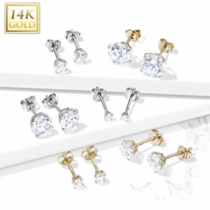 Pair Of 14Kt. Solid Gold Prong Set CZ Ear Studs Rings 20G - Picture 1 of 4