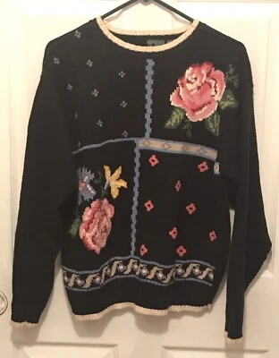 Suéter para mujer Lizwear floral cuello redondo manga larga talla pequeña Foto 1 de 4