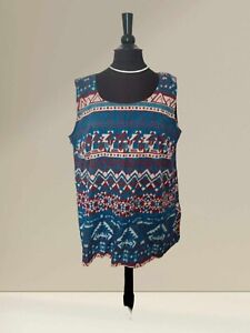NEW Blue Red Aztec Design Cotton Tunic Top Size 20