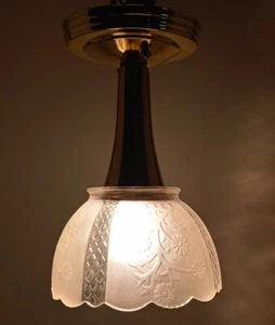 Vtg Art Nouveau Retro Ceiling Light Fixtures Pair Clear Frosted Glass - Picture 1 of 17