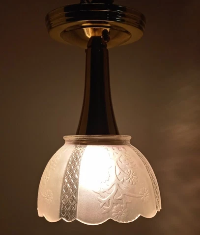 Vtg Art Nouveau Retro Ceiling Light Fixtures Pair Clear Frosted Glass Cover