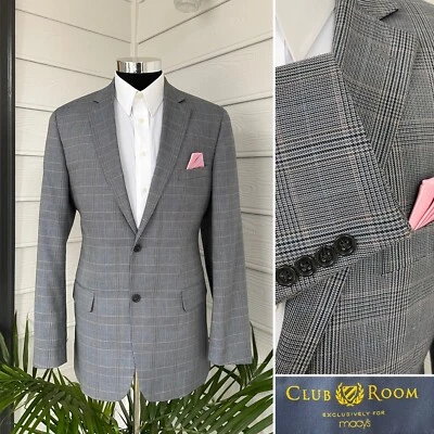 Club Room Mens Two Button Plaid Blazer Poly Blend Sport Coat Jacket Size 42L - Image 1 of 4
