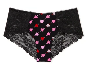 Victoria's Secret freches Höschen rosa Blumen Spitze Herzen schwarz pink rot L XL neu in Verpackung - Bild 1 von 9