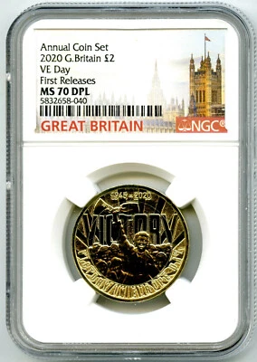 2020 GREAT BRITAIN 2PD NGC MS70 DPL V-E VE-DAY VICTORY FIRST RELEASES ~ WOW ! - Image 1 of 2