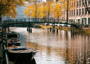 Amsterdam River Canal Landscape 16" x 24" on Velvet Print Paper & Framed Art - Afbeelding 1 van 2