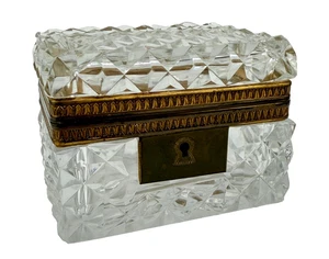 19. Jh., französischer geschliffener Kristall und vergoldete Bronze Schatulle Box Baccarat zugeschrieben - Bild 1 von 8
