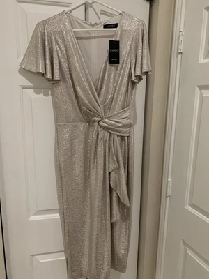 Vestido sin mangas jersey laminado Lauren Ralph para mujer talla 8 rosa champán Foto 1 de 4