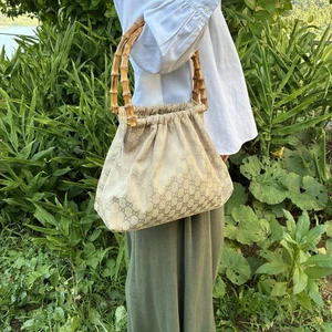 Bolso de Hombro GUCCI Bambú GG Lona Beige Cordón 92708 Tom Ford Era - Imagen 1 de 24