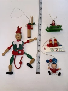 Lot- 5 VTG Wooden Christmas Ornaments Pull String Italian Pinnochio Plus 4 Other - Picture 1 of 12