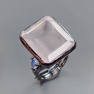 Anillo de cuarzo rosa natural vintage de 36 quilates de plata de ley 925 talla 7,75/R436409 Foto 1 de 4