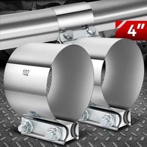 2Pcs 4" T304 Stainless Steel Butt Joint Band Muffler Exhaust Pipe Clamp Sleeves - Bild 1 von 6
