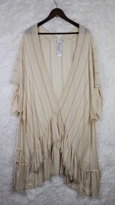 One Size Free People Beige Striped Ruffle Hem Shawl Wrap Beachy Boho - Image 1 of 4