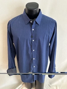English Laundry Shirt XL  Blue Polka Dot Long Sleeve Flip Cuff  Button Down EUC - Picture 1 of 10
