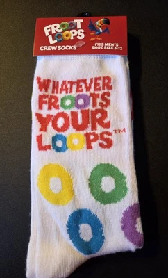 Calcetines Froot Loops Crew Para Hombre Zapato Talla 6-12 Blanco Kellogs Tema Cereal Foto 1 de 4