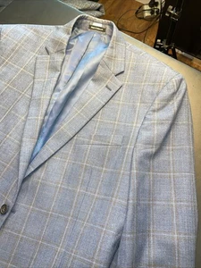 Pronto Uomo Platinum 46L Blue Windowpane Wool Blend Two Button Blazer BIG SALE - Picture 1 of 20