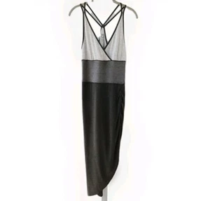 Blanc Noir Womens Gray Heathered Racerback Midi Minimalist Neutral Dress Medium - Picture 1 of 13