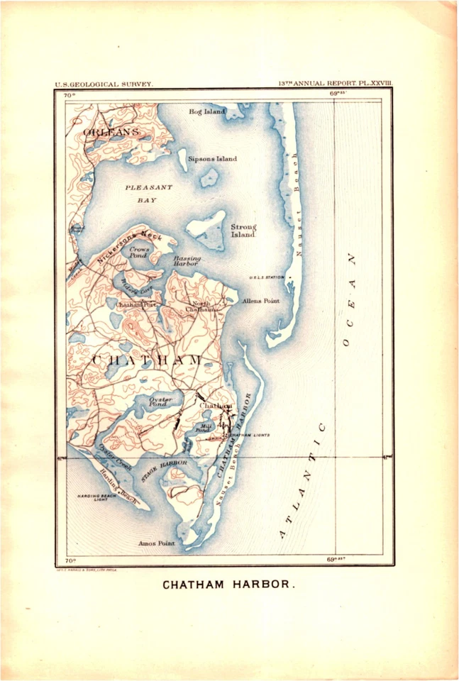 Antique Nautical Map – Chatham Harbor Massachusetts, 1893 USGS Lithograph - Image 1 of 1