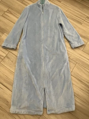 Bata Larga Adonna Azul Claro Manga Larga Felpa Terciopelo Vellón Cremallera Completa Talla M Foto 1 de 4