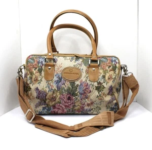 Bolso de Mano Grande Vintage American Flyer Tapiz Lona Rosa Azul Floral - Imagen 1 de 9
