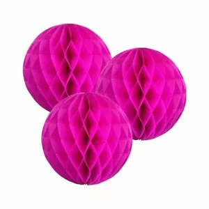 3x Hot Pink 4" HoneyComb Round Tissue Paper Lantern Balls Pom Poms Wedding Decor - Picture 1 of 11